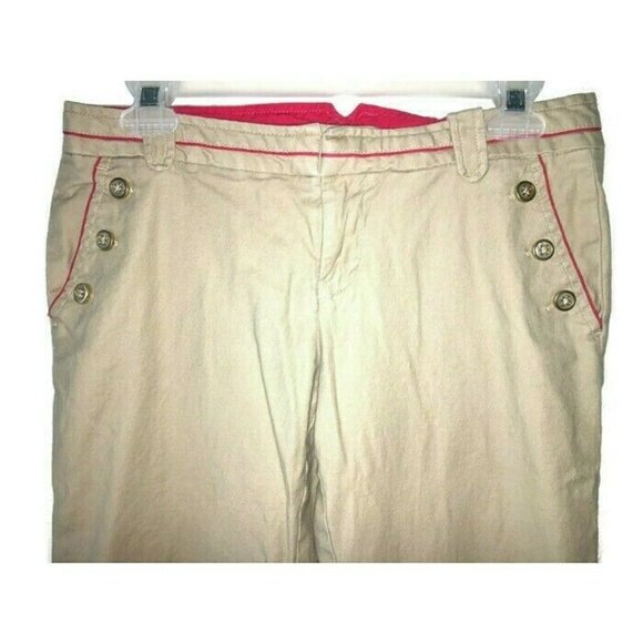 Tommy Hilfiger Women's Size 4 Ankle Pants "Parker Fit" Khaki Accent Buttons - Picture 2 of 4